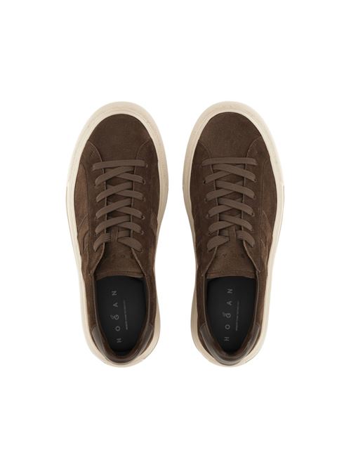 Sneakers da uomo in pelle scamosciata H laterale tono su tono, colore marrone HOGAN | HXM6910FU10UHO0UU0